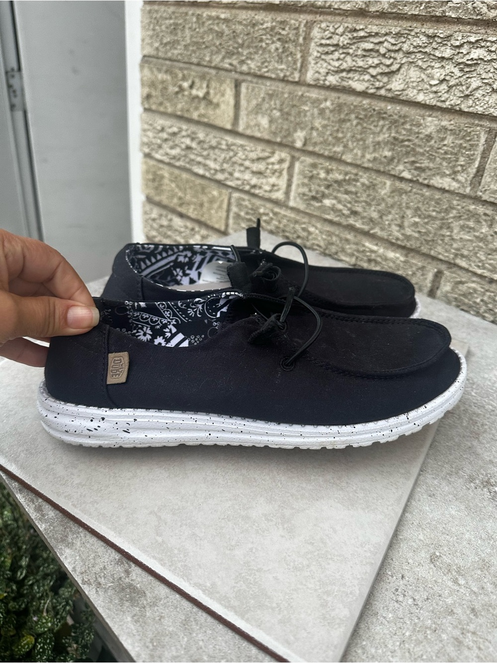Hey Dude Black Casual Slip-On Shoes with White Speckled Sole size 38